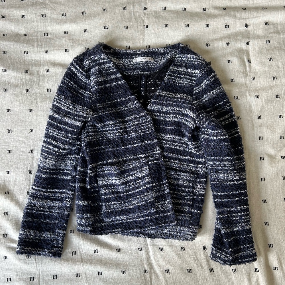 Navy and White Striped Women's Sweater